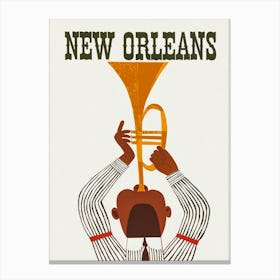 New Orleans, Trumpet Player, Vintage Travel Poster Canvas Print