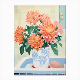 A Vase With Dahlia, Flower Bouquet 3 Canvas Print
