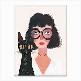 Illustration Of A Woman With A Cat Canvas Print