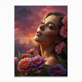 Beautiful Girl With Flowers 2 Canvas Print