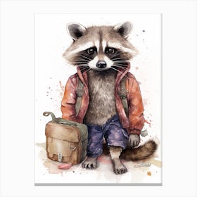 A Urban Raccoon Watercolour Illustration Storybook 2 Canvas Print