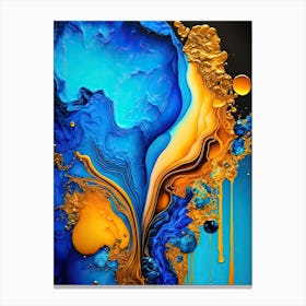 Abstract Painting Golden and Blue Canvas Print