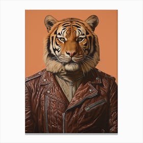Tiger Illustrations Wearing A Leather Jacket 1 Canvas Print