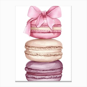 Three Macarons With Pink Ribbon Canvas Print