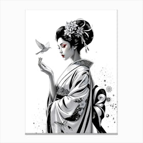 Geisha and Bird Drawing Canvas Print