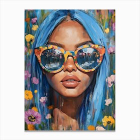 Blue Haired Woman With Flowers 8 Lienzo