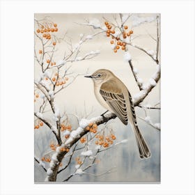 Winter Bird Painting Mockingbird 2 Canvas Print