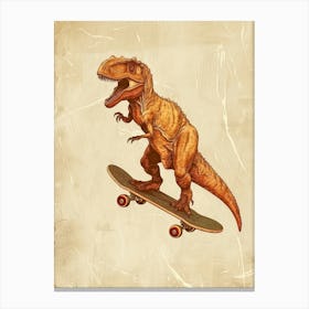 Vintage Plateosaurus Dinosaur On A Skateboard 2 Canvas Print