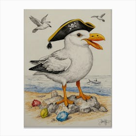 Seagull With Pirate Hat 4 Canvas Print