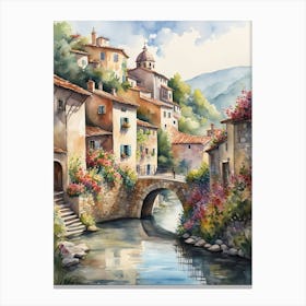 Watercolor pastel depiction of a Provencal village Canvas Print