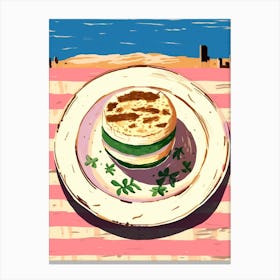 A Plate Of Tiramisu, Top View Food Illustration 3 Canvas Print