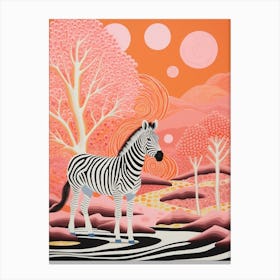 Zebra In The River Orange Canvas Print