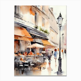 Paris city, passersby, cafes, apricot atmosphere, watercolors.6 Canvas Print