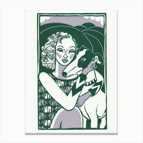Lady & Dog Green & Lilac Canvas Print