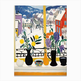 The Windowsill Of Bergen   Norway Snow Inspired By Matisse 3 Canvas Print