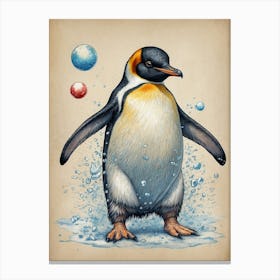 Penguin With Bubbles Canvas Print