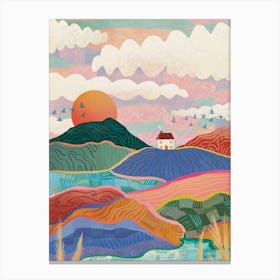 Rainbow Fields Sunset Landscape  Canvas Print