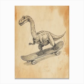 Vintage Brachiosaurus Dinosaur On A Skateboard 3 Canvas Print