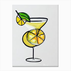 Lemon Drop MCocktail Poster artini Minimal Line Drawing With Watercolour Cocktail Poster Canvas Print