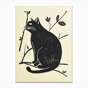 Manx Cat Linocut Blockprint 1 Canvas Print
