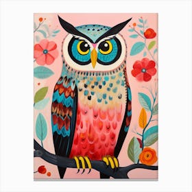 Pink Scandi Great Horned Owl 3 Canvas Print