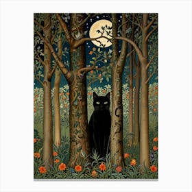 Black Cat In The Forest Style William Morris 5 Canvas Print