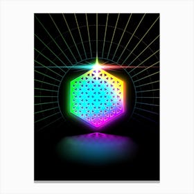 Neon Geometric Glyph in Candy Blue and Pink with Rainbow Sparkle on Black n.0310 Canvas Print