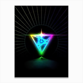 Neon Geometric Glyph in Candy Blue and Pink with Rainbow Sparkle on Black n.0459 Canvas Print