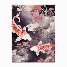 Pink And Purple Koi Fish Watercolour With Botanicals 2 Canvas Print