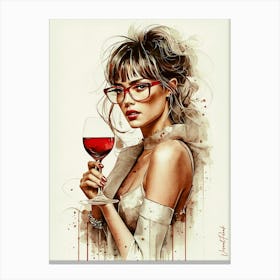 Elegant Lady With A Glass Of Red Wine 6 Canvas Print