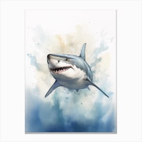 Cartoon Watercolour Great White Shark Kids Nursery 2 Canvas Print