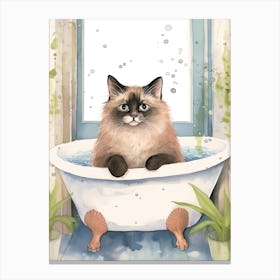Siamese Cat In Bathtub Botanical Bathroom 2 Canvas Print