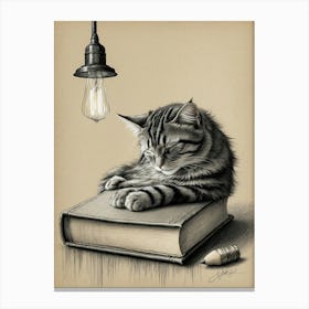 Cat Sleeping On A Book Canvas Print