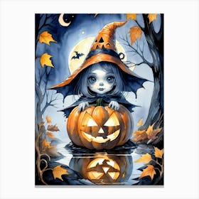 Cute Jack O Lantern Halloween Painting (9) Canvas Print