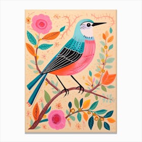 Pink Scandi Mockingbird 3 Canvas Print