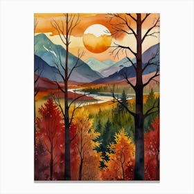 Watercolor Of Autumn Trees Canvas Print