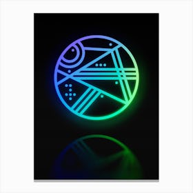 Neon Blue and Green Abstract Geometric Glyph on Black n.0065 Canvas Print
