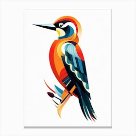 Colourful Geometric Bird Woodpecker 3 Canvas Print
