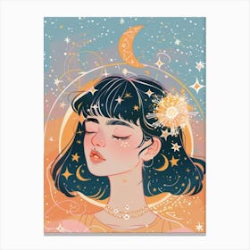 Girl With Moon And Stars 1 Canvas Print