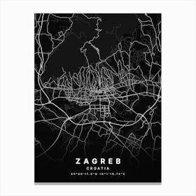 Zagreb Croatia Black Map Canvas Print