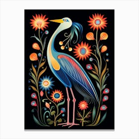 Folk Bird Illustration Egret 2 Canvas Print