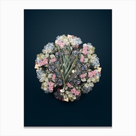 Vintage Ferraria Flower Wreath on Teal Blue n.1155 Canvas Print