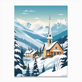 Retro Winter Illustration Hallstatt Austria 2 Canvas Print