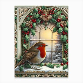 Robin With Christmas Decoration Canvas Print