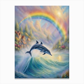 Dolphin Under A Rainbow Print Canvas Print