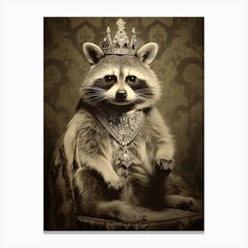 Vintage Portrait Of A Guadeloupe Raccoon Wearing A Crown 1 Canvas Print