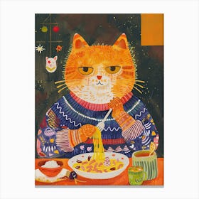 Cute Orange Cat Pasta Lover Folk Illustration 1 Canvas Print