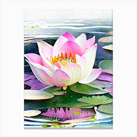 Blooming Lotus Flower In Lake Watercolour 1 Canvas Print
