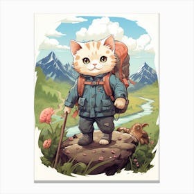 Kawaii Cat Drawings Hiking 5 Canvas Print