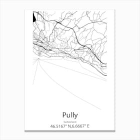 Pully,Switzerland Minimalist Map Canvas Print